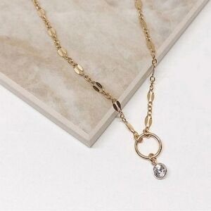 Anthropologie Gold Circle Crystal Necklace